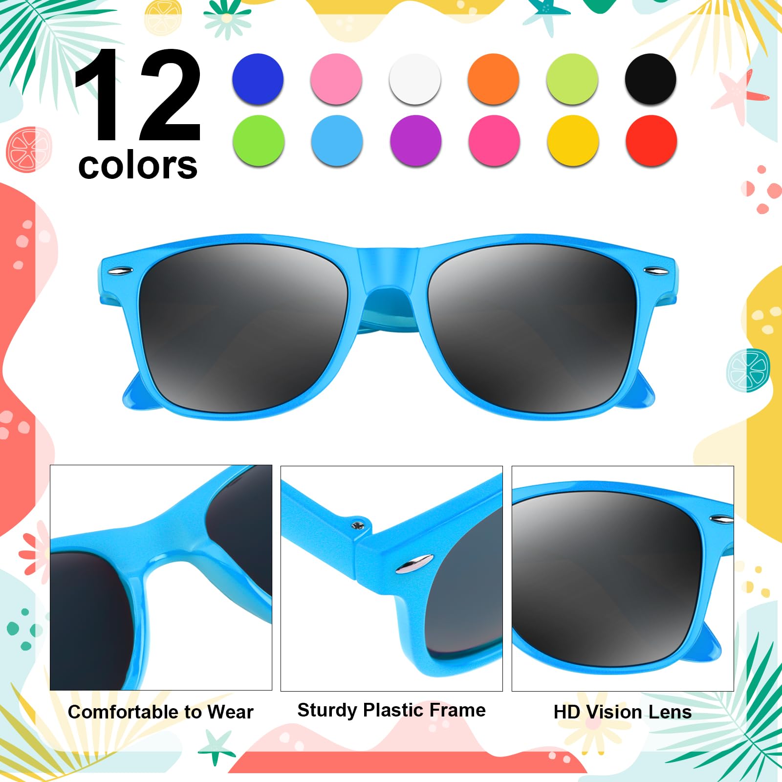 NEBURORA Neonowe okulary przeciwsłoneczne luzem, klasyczne, retro, wielokolorowe, na imprezę, do wypełniaczy toreb na prezenty, letnie upominki na imprezę plażową