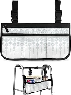 Boho Mandala Floral Wheelchair Side Bag Walker Bag, Falling Flowers Ethnic Tribes Wheelchair Accessories Armrest Pouch, Organizer Storage Bag for Walkers, Rollators, Scooters, 7.3'x13'