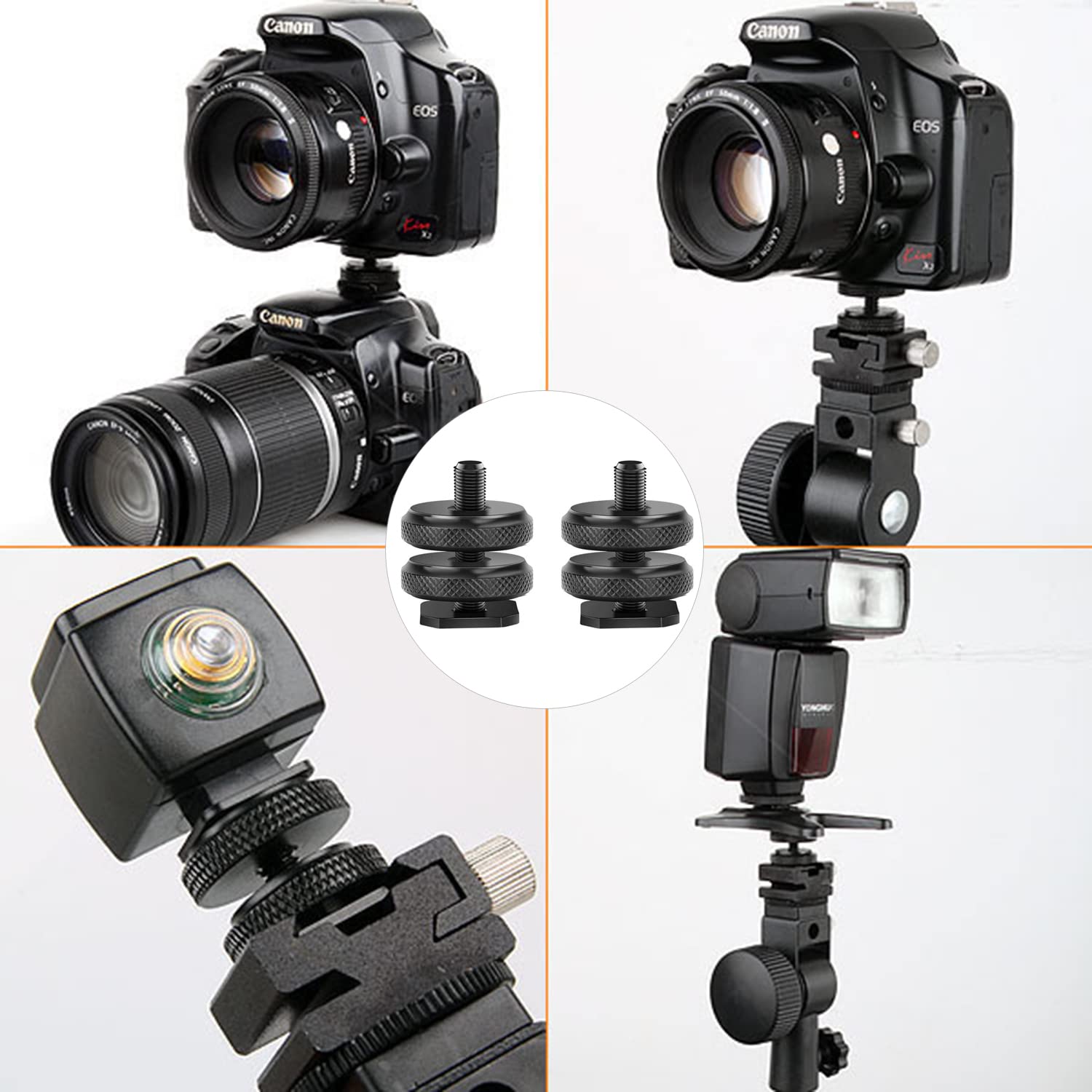 Adattatore per Slitta a Contatto Caldo per Fotocamera [2 Pezzi],Filettatura Treppiede per Slitta a Contatto Caldo,Filettatura da 1/4 di Pollice,per Filettatura Treppiede su Microfoni(Nero)