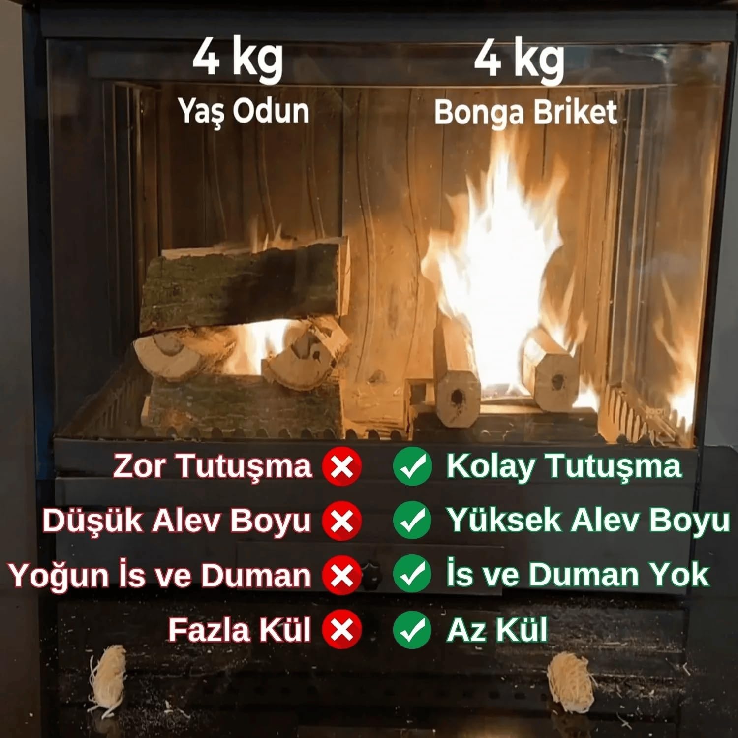 Bonga Briket Odun - Dumansız ve Kokusuz Yüksek Alevli Şömine Odunu - 20 Adet (20 kg)