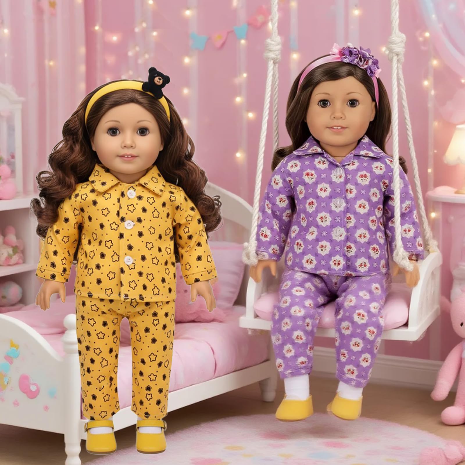 2 Sets Dolls Clothes Pajamas for 14-17 Inch Doll, 30-45cm Newborn Baby Doll Clothes with 2 Floral Print Shirts, 2 Pants - Image 7