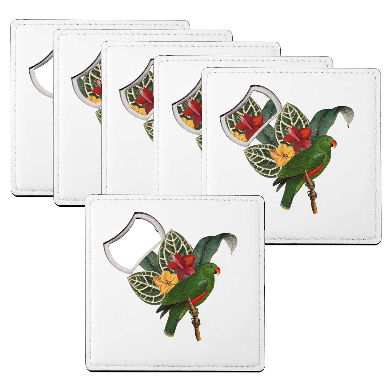Sous Verre Décapsuleur Perroquet Tropical Jungle Exotique Couleur - Lot de 6