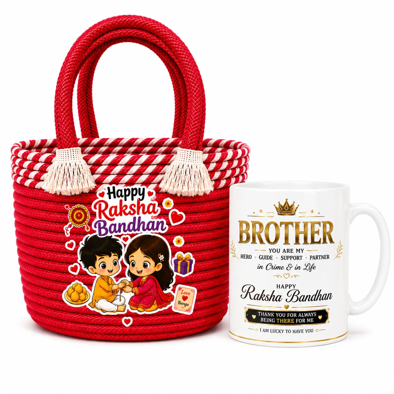 Rakhi Gift Hamper for Brother, Sister Love Gift Set with Stylish Ceramic Coffee Mug and Multipurpose Jute Rakhi Bag, Eco Friendly Raksha Bandhan Festival Surprise-image-29