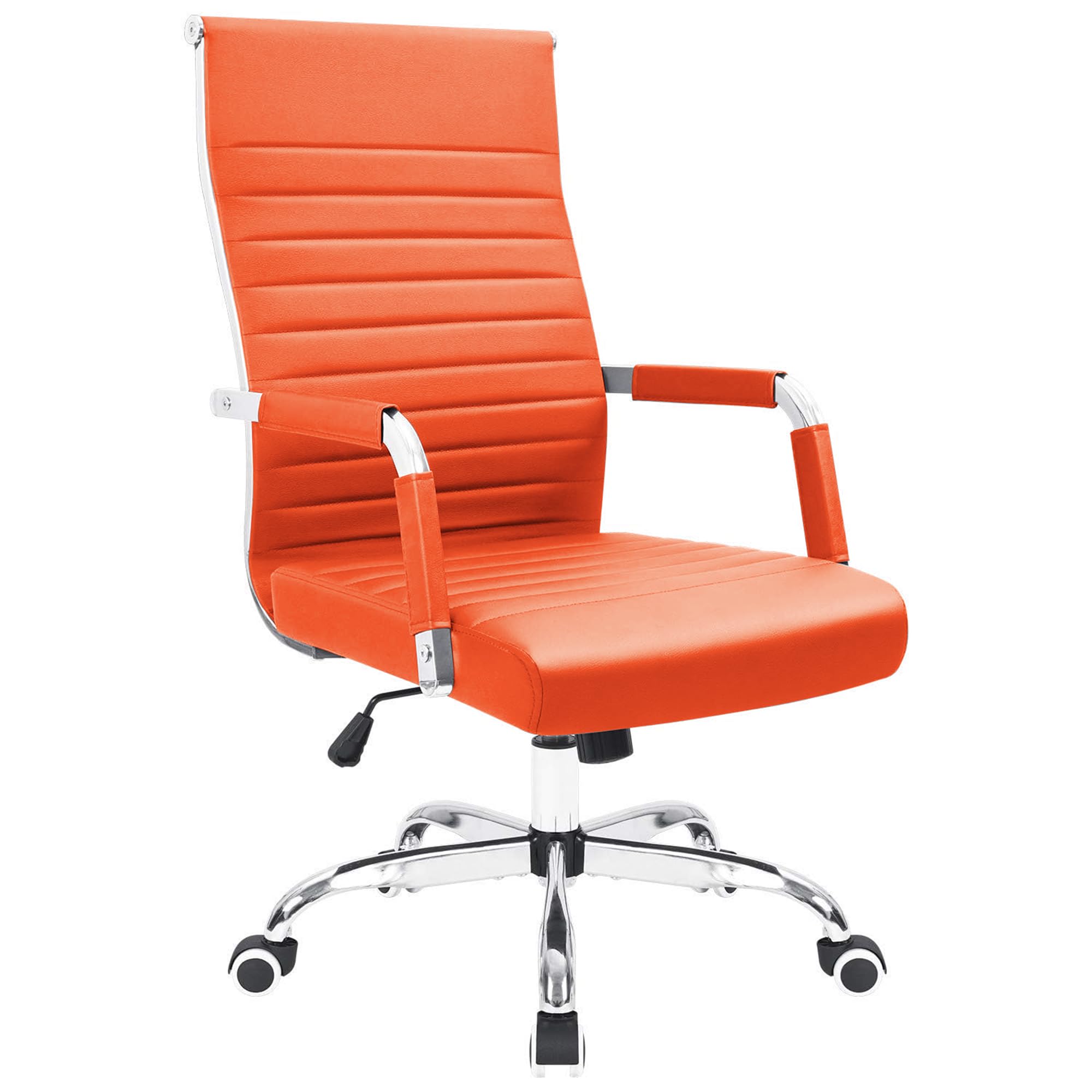 KaiMeng Ribbed Office Desk Mid Back Computer Chair Height Adjustable Conference Executive Task Swivel PU Leather (Orange)