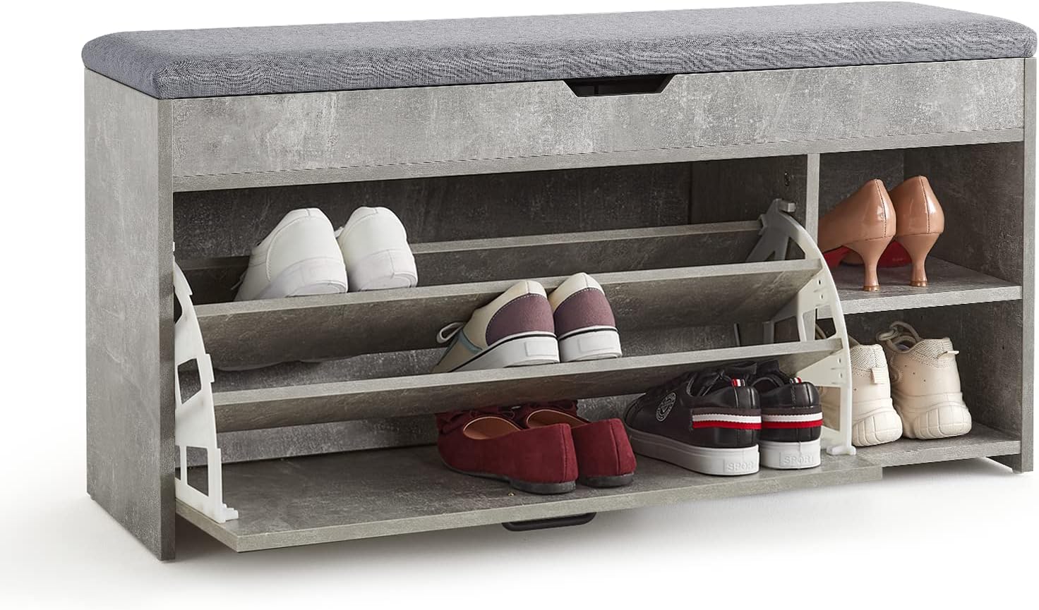 Meerveil Shoe Bench with Seat, Storage Bench with Flipup Drawer and