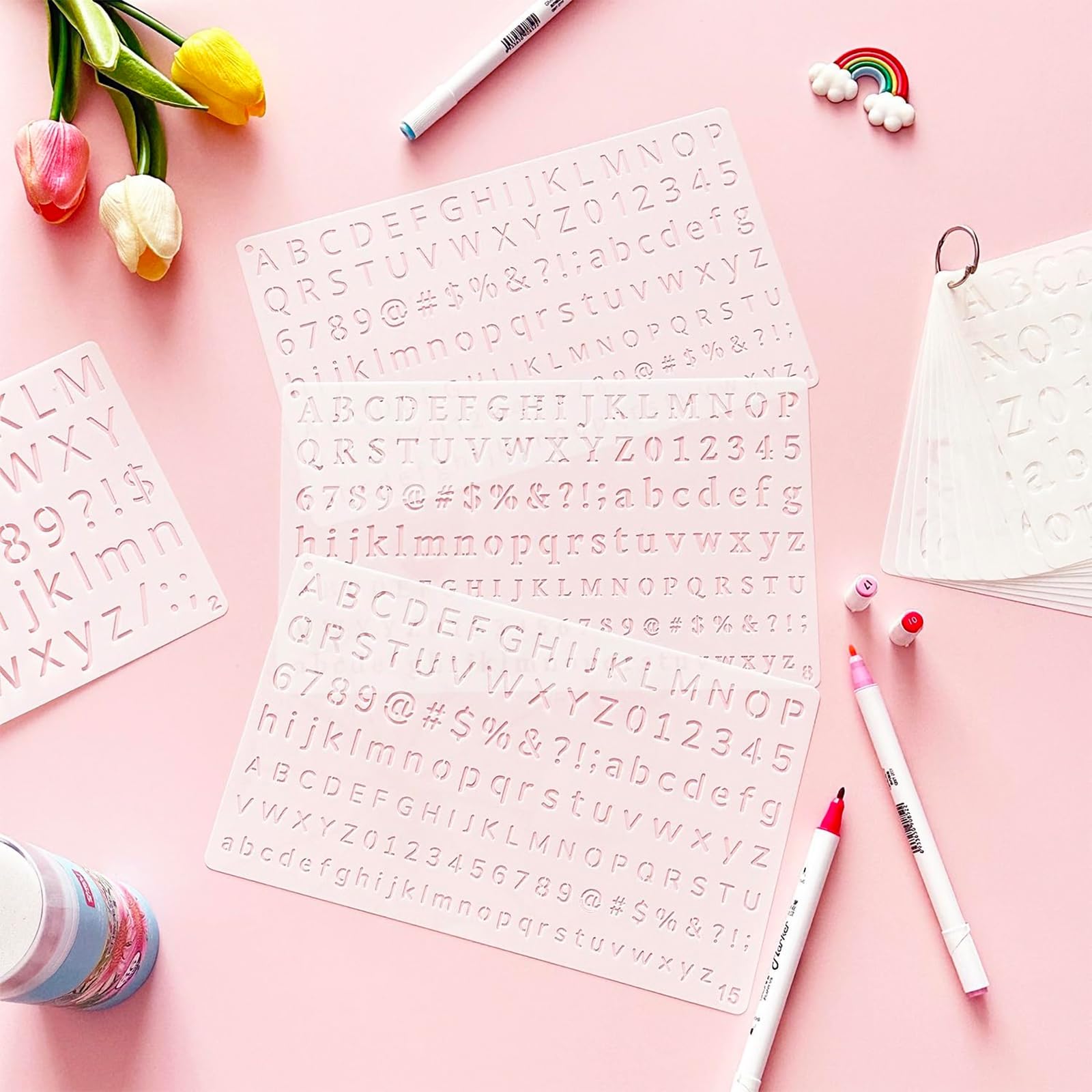 35 Pezzi Piccoli Numeri e Lettere Stencil in Plastica per Progetti Fai da Te, Stencil Lettere, Stencil Lettere (9,8 x 5,9 pollici)