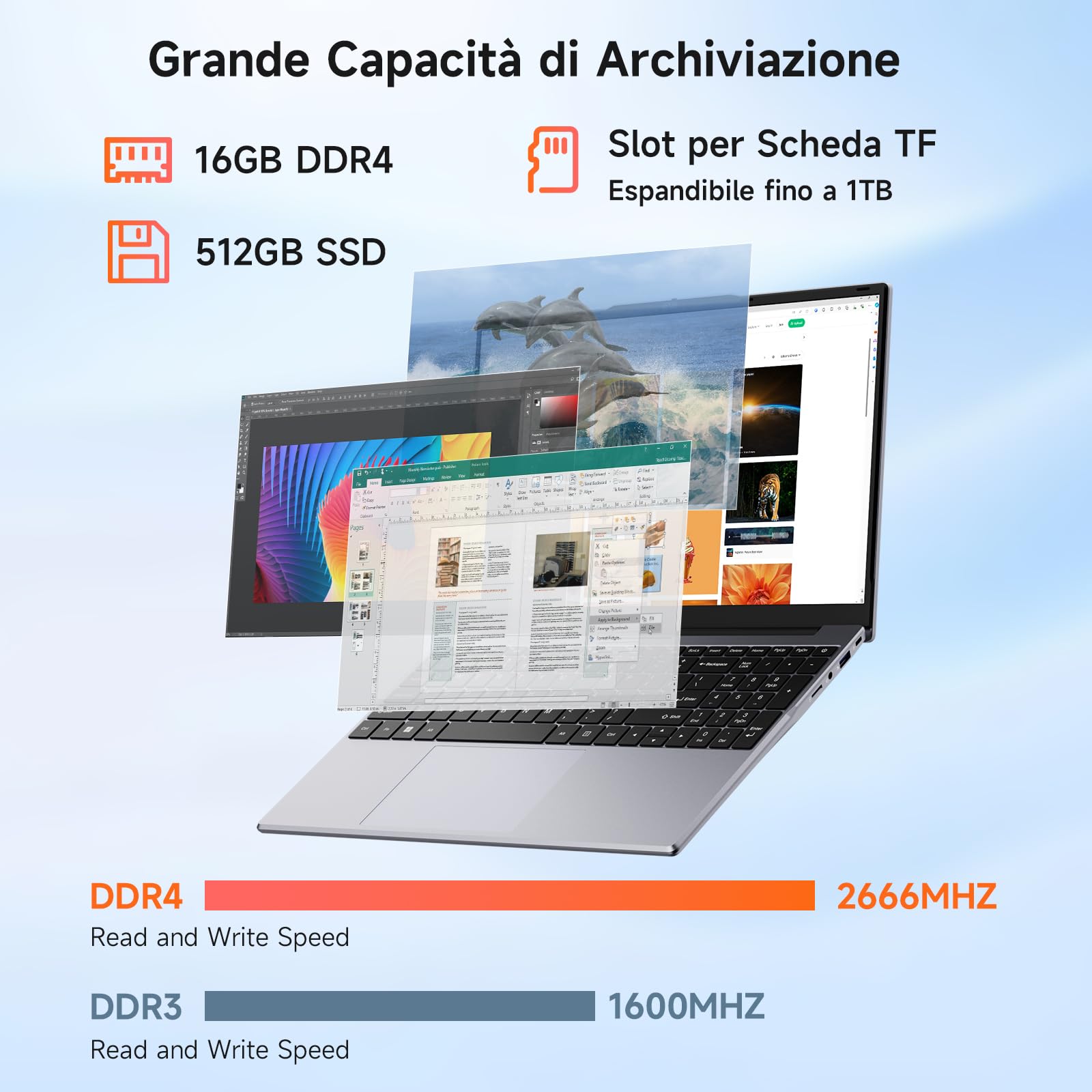BMAX Notebook 15,6" PC Portatile 16GB DDR4 512GB SSD Alder Lake N95 (fino a 3,4 GHz) Computer Portatile Win11 Laptop 1920x1080 USB 3.2x2, Type C, 5G WiFi, BT5.0, mini HDMI, Film per Tastiera Italiana
