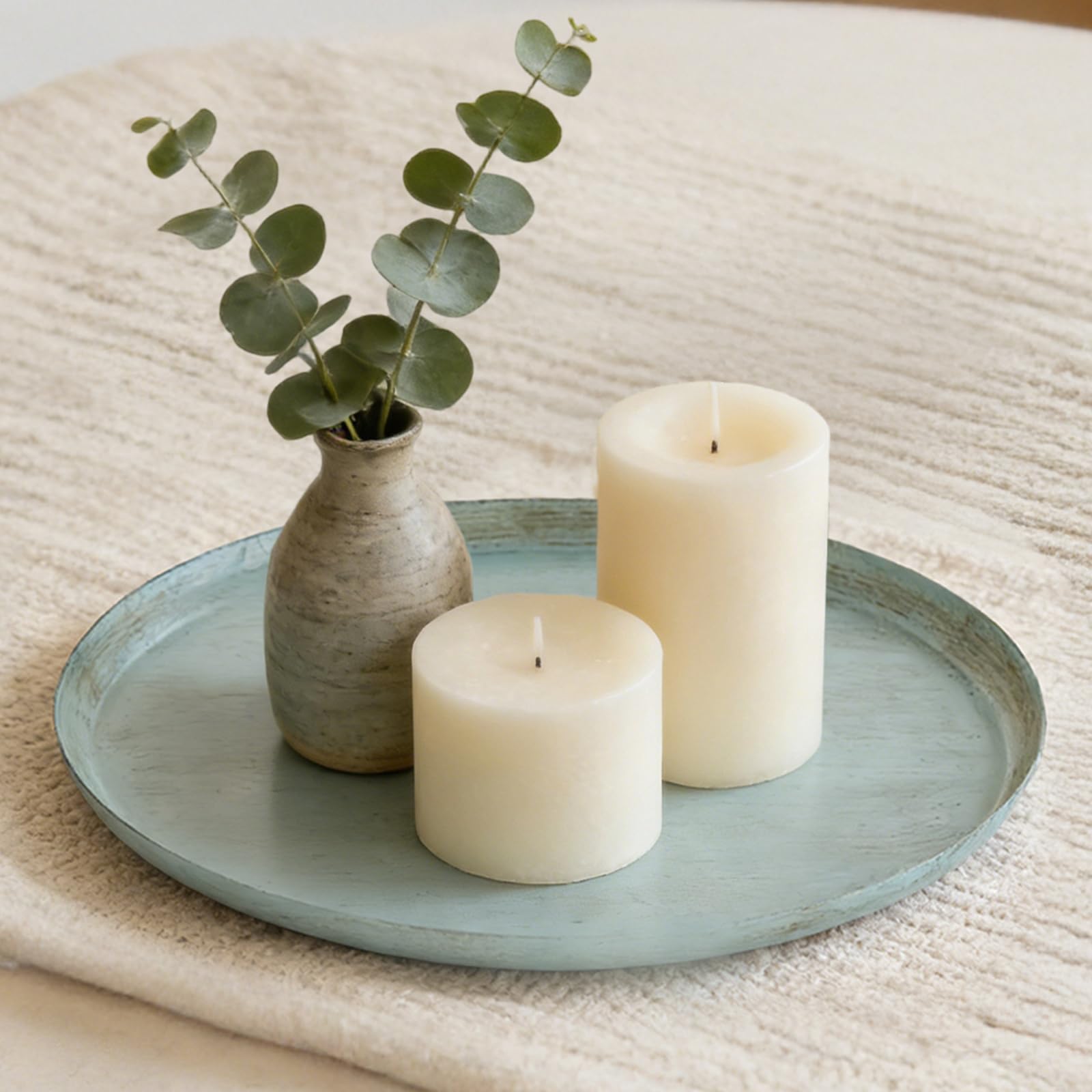 Sziqiqi Vassoio Decorativo Verde Rotondo: Vassoio per Candele in Metallo Vintage per Decorazione Tavolino - Centrotavola Verde Salvia Display Rustico per Soggiorno Piano Cucina Bagno