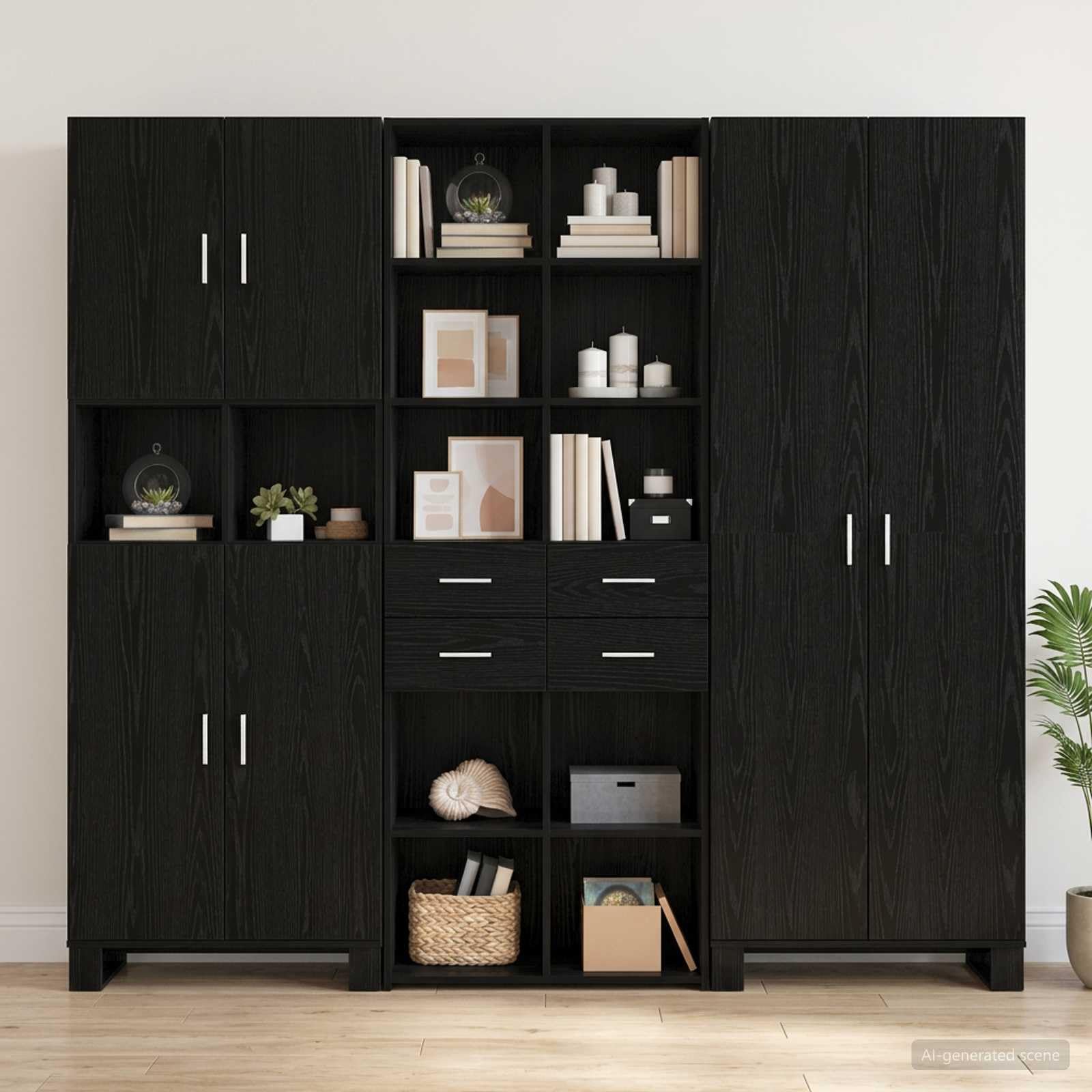 vidaXL Bücherregal Schwarz Eichen-Optik 30 x 42,4 x 185,2 cm, Moderner rechteckiger Bücherregal, geräumige Aufbewahrung, Holzregal für funktionale Wohnräume