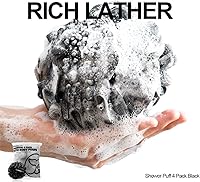 Vista 3 de Esponja de Ducha Paquete de 4 Negra Esponja de Baño Esponjas de Ducha Loofahs Bola Puf Carbón de Bambú Natural Malla Esponjas a Granel Grandes