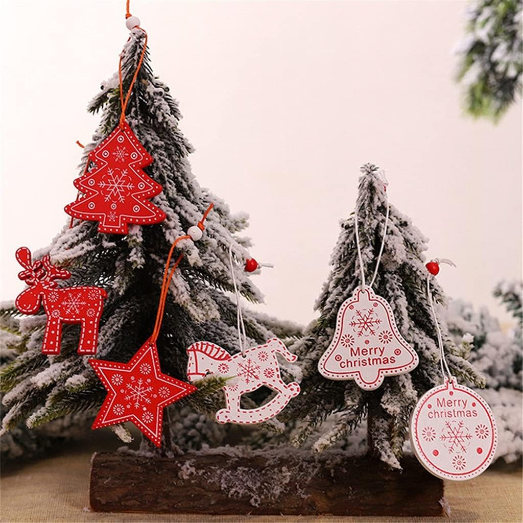 12Pcs Christmas Snowflakes Wooden Pendants Xmas Tree Ornaments Home Hanging Decor (Color : A Size : One Size) (D One Size)