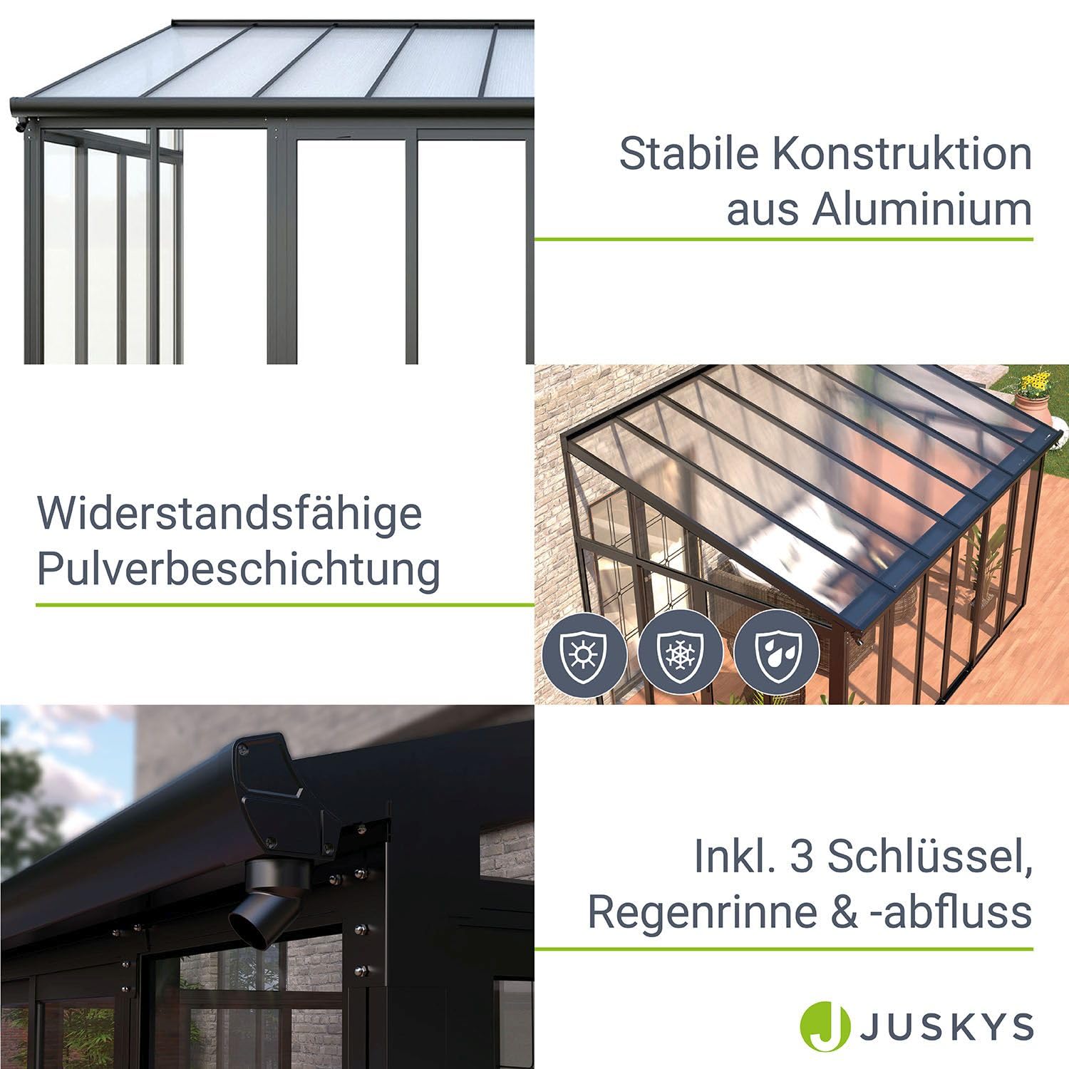 Juskys Jardin d'hiver de 15 m² - parois cristallines, Portes coulissantes Doubles et Protection UV - abri étanche et résistant à l'hiver en Aluminium - Gris