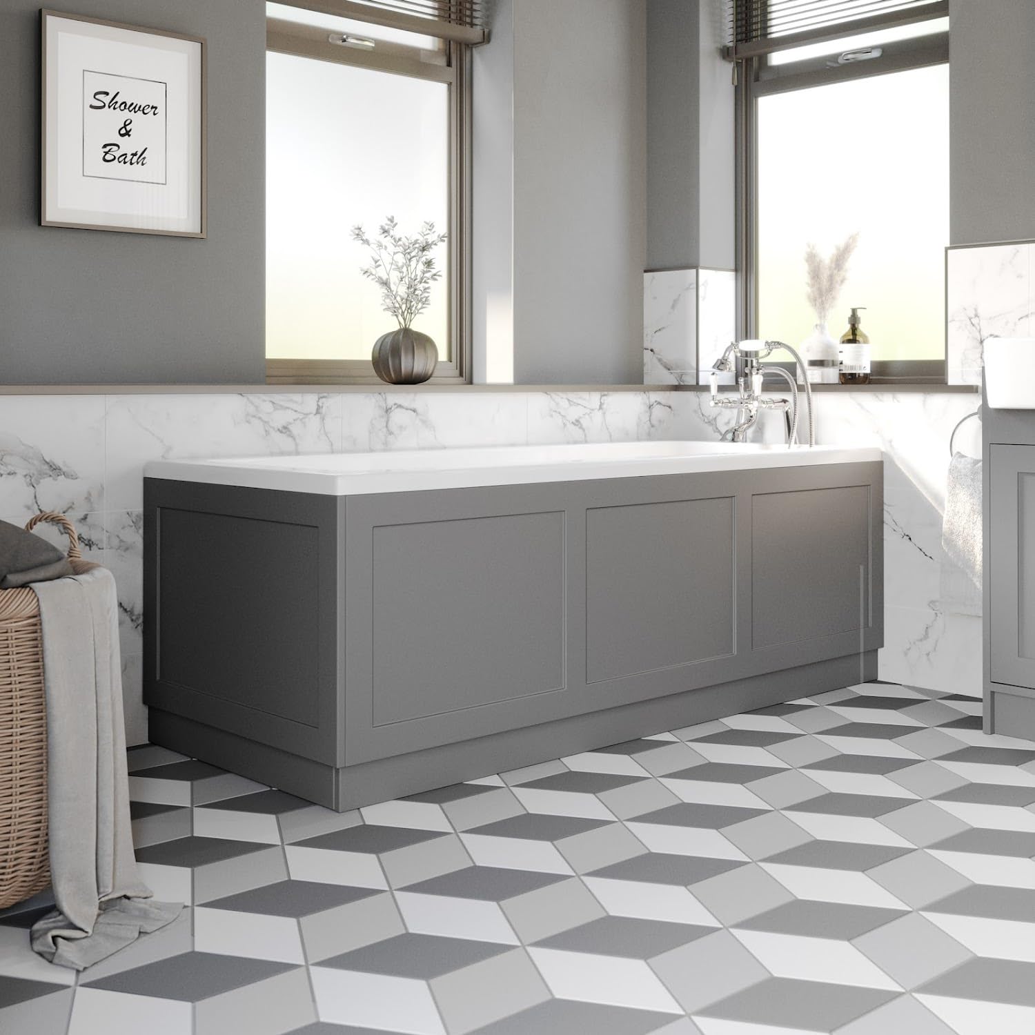 Affine Dark Grey Affine® Traditional 1700 Side Front Panel Mdf Bath Panel 18Mm, Wooden Panels For Bathroom Baths Soaking Tubs, Adjustable Plinth, Easy To Cut, Matt