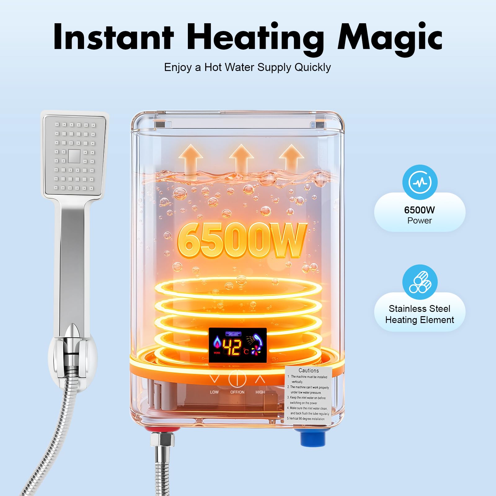 Elektryczny podgrzewacz wody 220 V, 6500 W, z zestawem prysznicowym, podgrzewacz wody, podgrzewacz wody do 60°C, do umywalki ręcznej, łazienki, kuchni