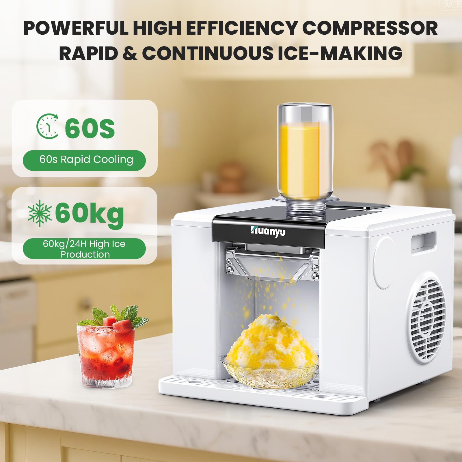Huanyu Snowflake Ice Machine 60kg/24H 280W Rasiereis-Maschine Schnellkühlende Schneeflocken-Eis-Maschine