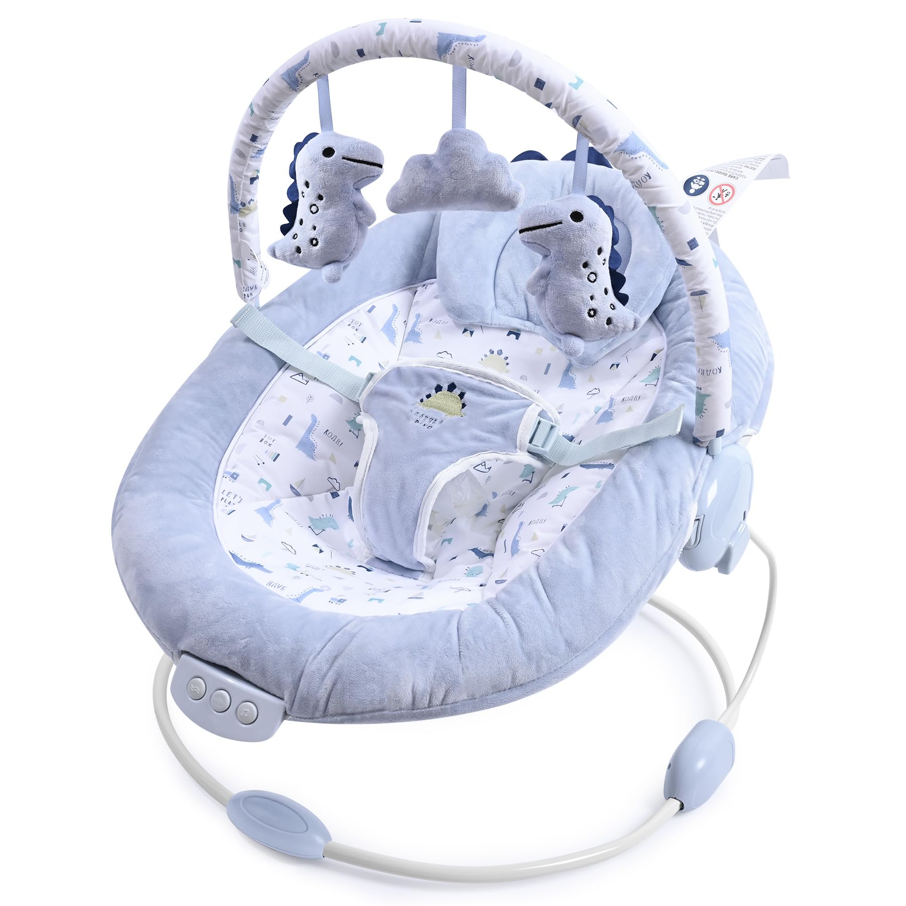 LADIDASoft Light Blue Baby Bouncer, Soothing Vibrations and Music, Removable Toy Bar with 3 Toys Suitable for Newborns