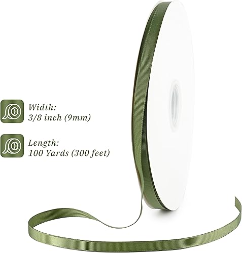 Miniatura 2 de Cinta de grogrén de musgo de 38 pulgadas a granel de 100 yardas, rollo de cinta fina verde oscuro para manualidades, cinta de tela sólida para
