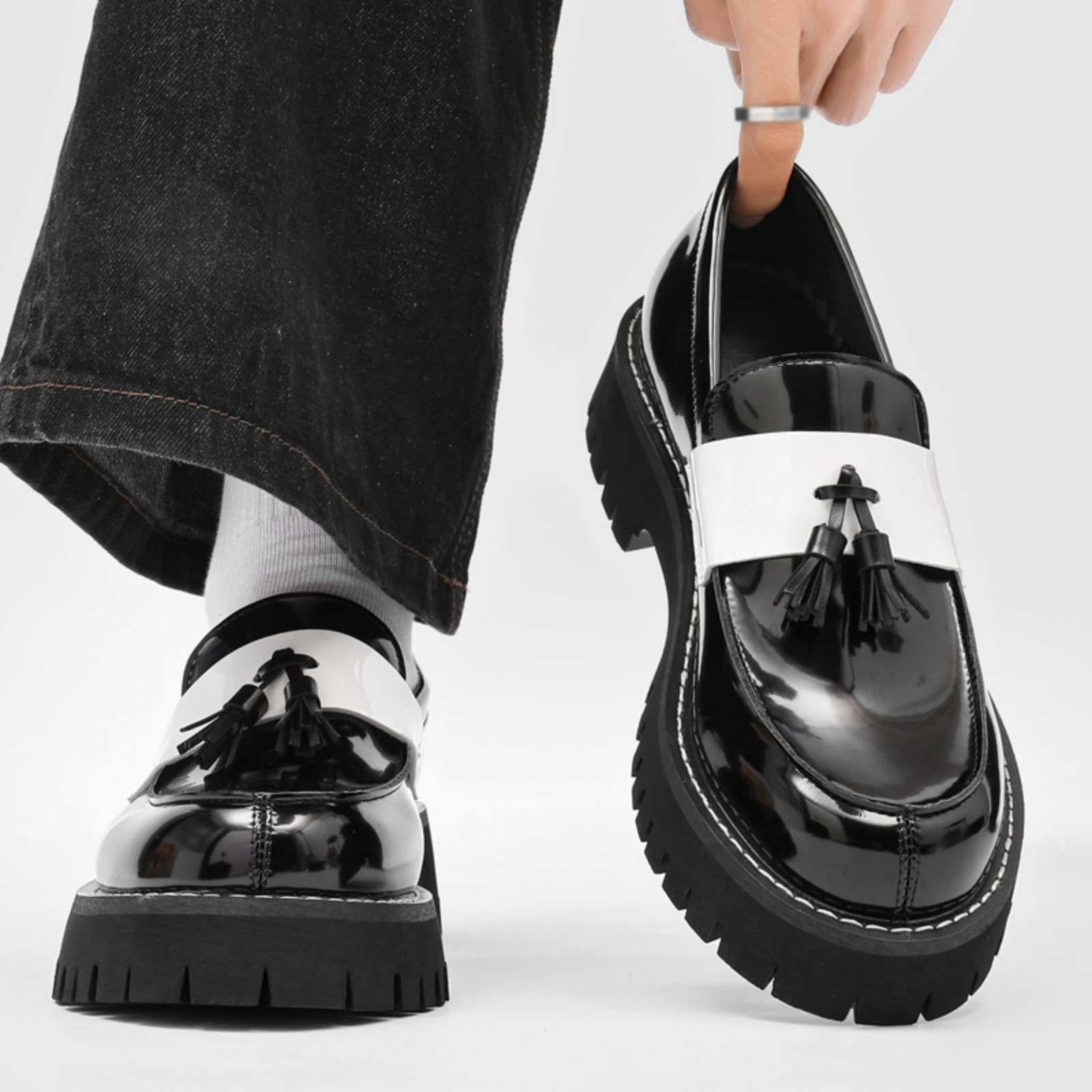 Mocassini Uomo Plateau Scarpe Eleganti Slip-On Pelle Verniciata | Comode Con Punta Arrotondata E Suola in Gomma Eleganti Scarpe in Pelle Per Occasioni Formali Per Matrimoni Feste