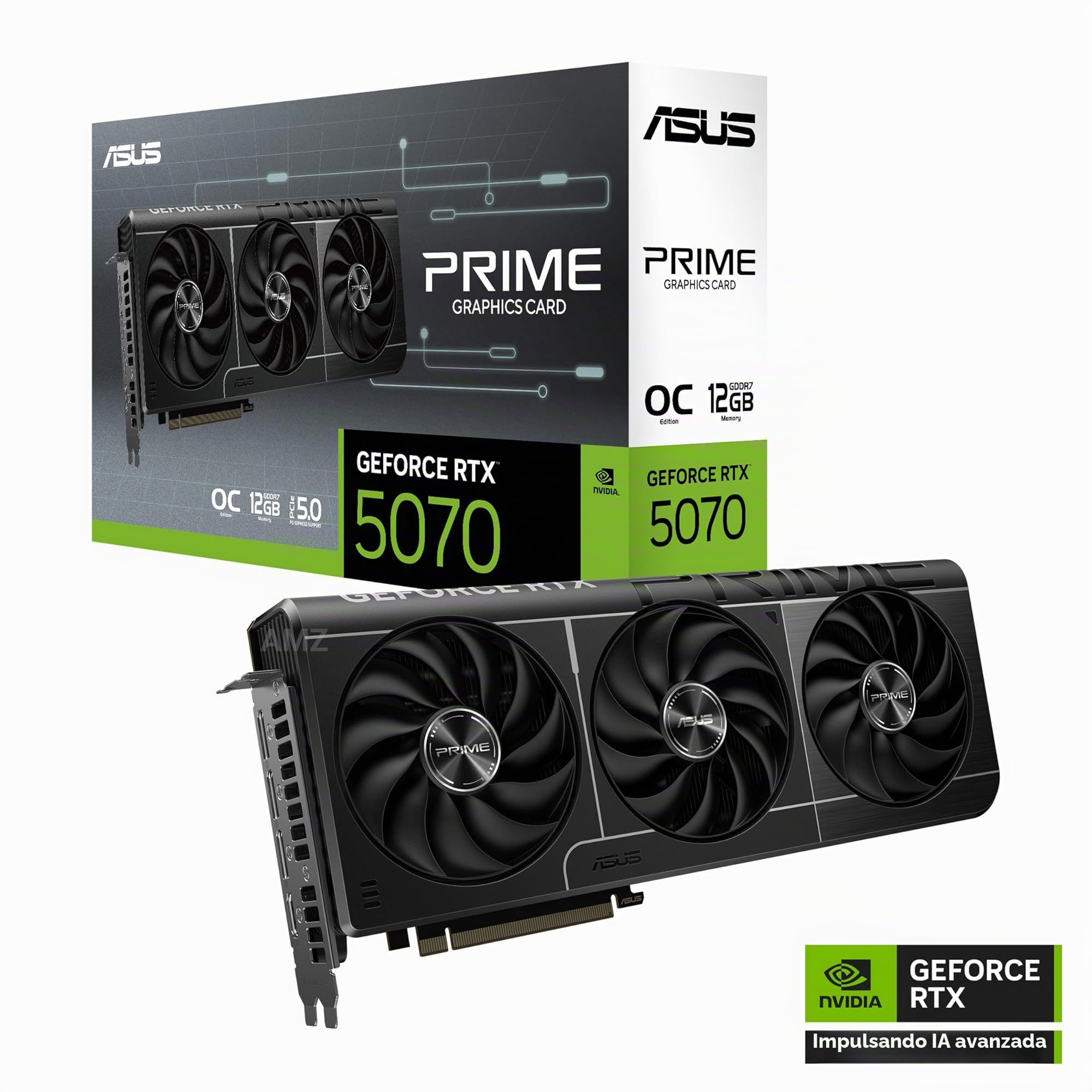 ASUS Prime GeForce RTX 5070 OC Edition 12GB GDDR7 - Tarjeta gráfica SFF-Ready (PCIe 5.0, 12GB GDDR7, HDMI/DP 2.1, 2.5 Ranuras, Ventiladores Axial-Tech, Dual BIOS)