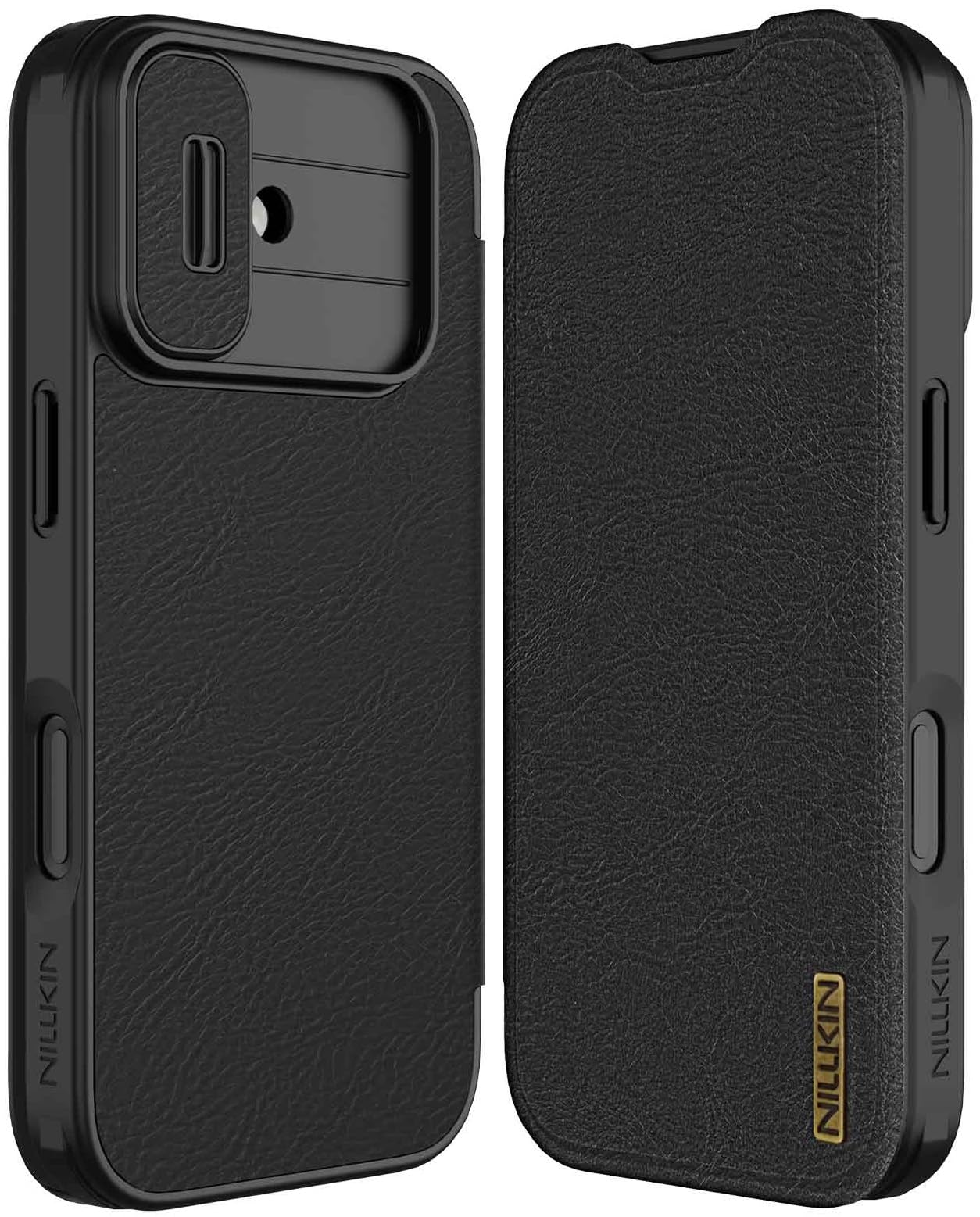 Qin Pro Leather Case with Slide Camera Cover for iPhone 17 6.3" (2025) – Premium PU Leather Flip Wallet Case with Card Slot, Shockproof TPU Bumper, Soft Lining, Full Body Protection – Black-image-43