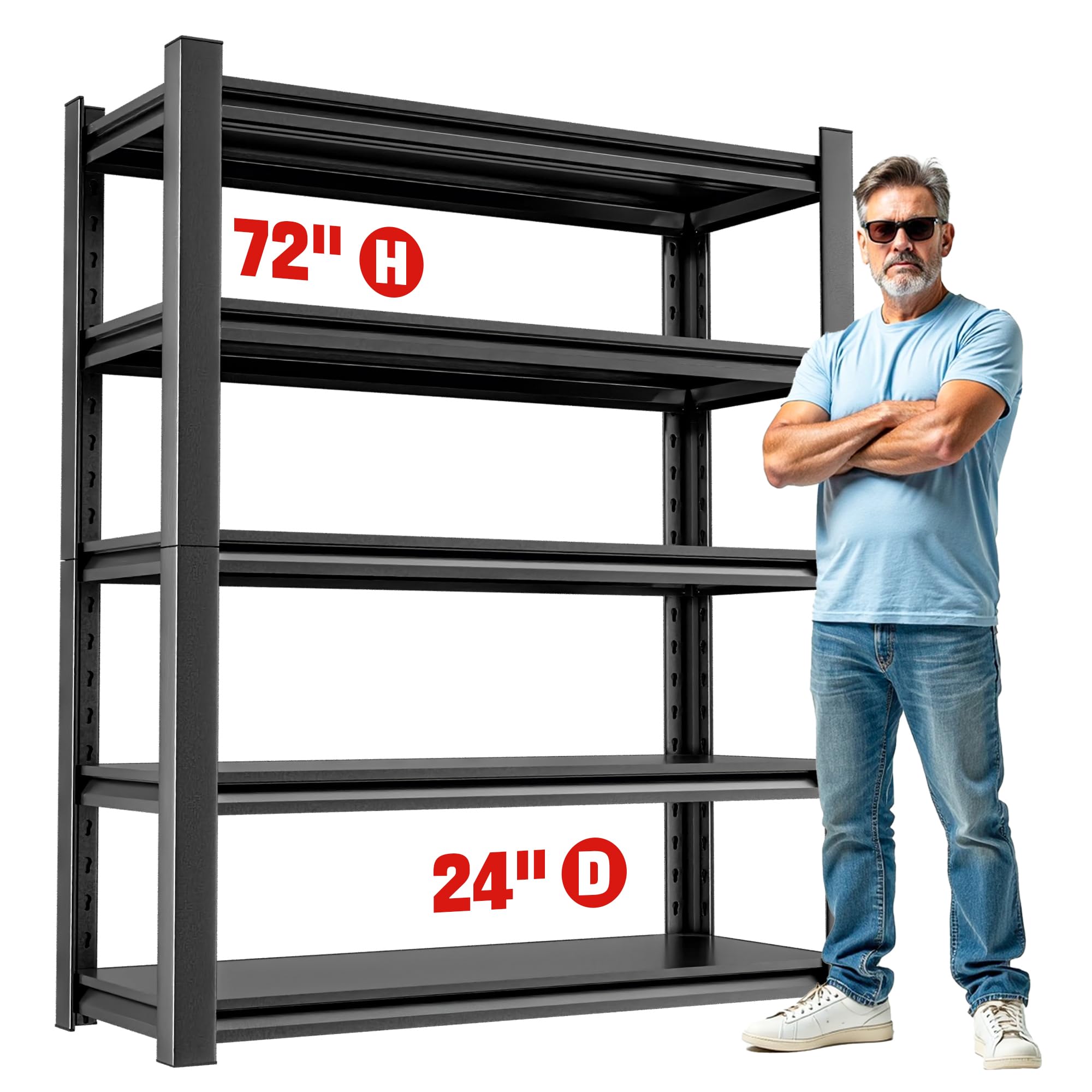 OLLRRACT 5 Shelf Heavy Duty Garage Shelving – Durable Metal Storage Shelf Organizer for Garage, Workshop, or Utility Rooms, Heavy Duty Shelving Rack for Maximum Strength 24