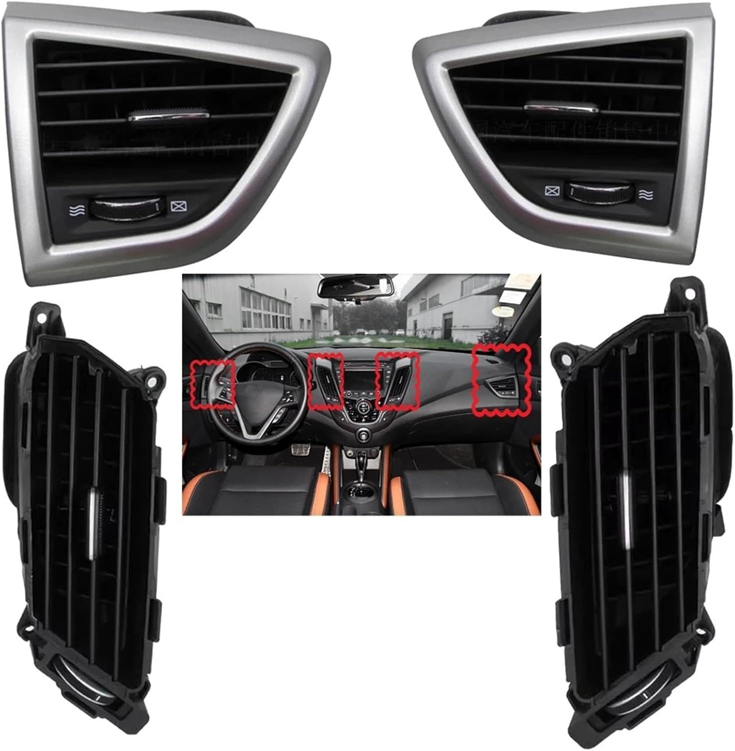1/2/4 PCS Compatible with Hyundai Veloster 2012-2015 AC Air Vent Outlet Dashboard Air Conditioning Vent AC Panel Air Condition Grille(Left-Right 1 Pair)