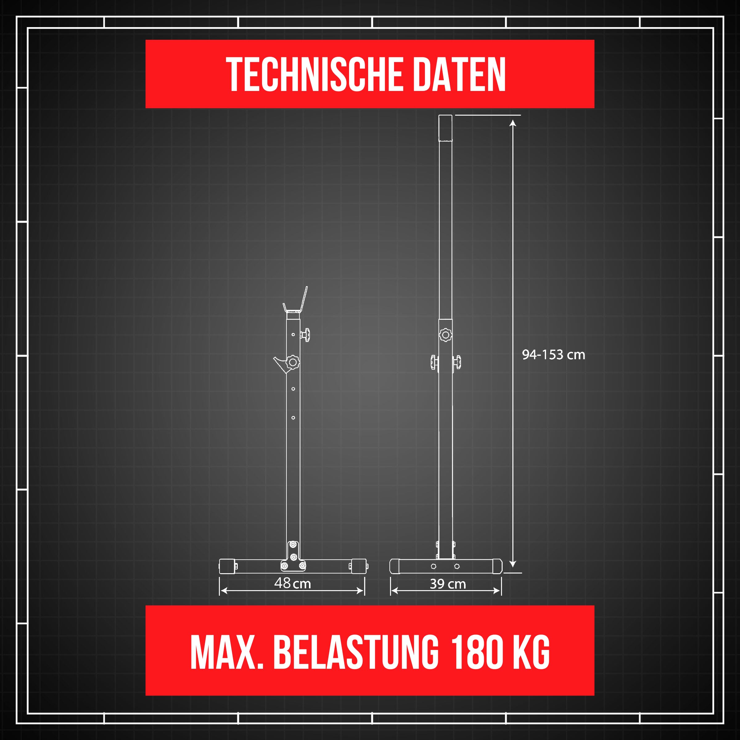 K-Sport: Langhantelablage bis 180kg belastbar I Squat-Rack für Langhanteltraining I Hantel-Ablage für dein effektives Muskeltraining I Kniebeugenständer, inkl. E-Book