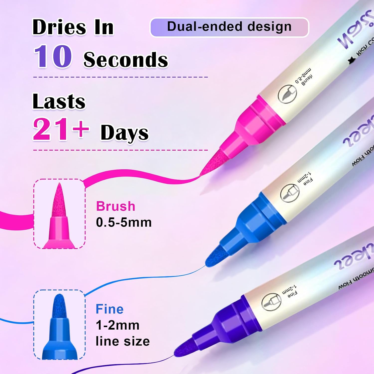 IONSGAKO 12 Colors Nail Art Markers Set, Quick Drying Nail Polish Pens