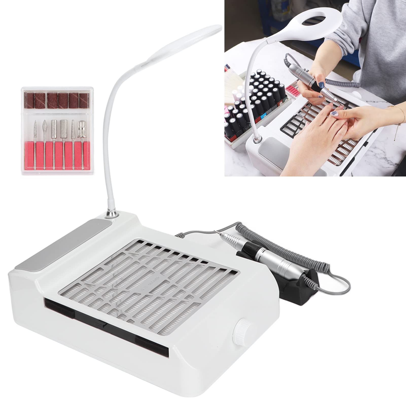 Cryfokt Trapano Elettrico per Unghie Fresa per Unghie per Lime per Unghie 4 in 1 con Aspirapolvere e Lampada LED Kit per Manicure e Pedicure per Unghie in Gel 35000 Giri/min(EU)