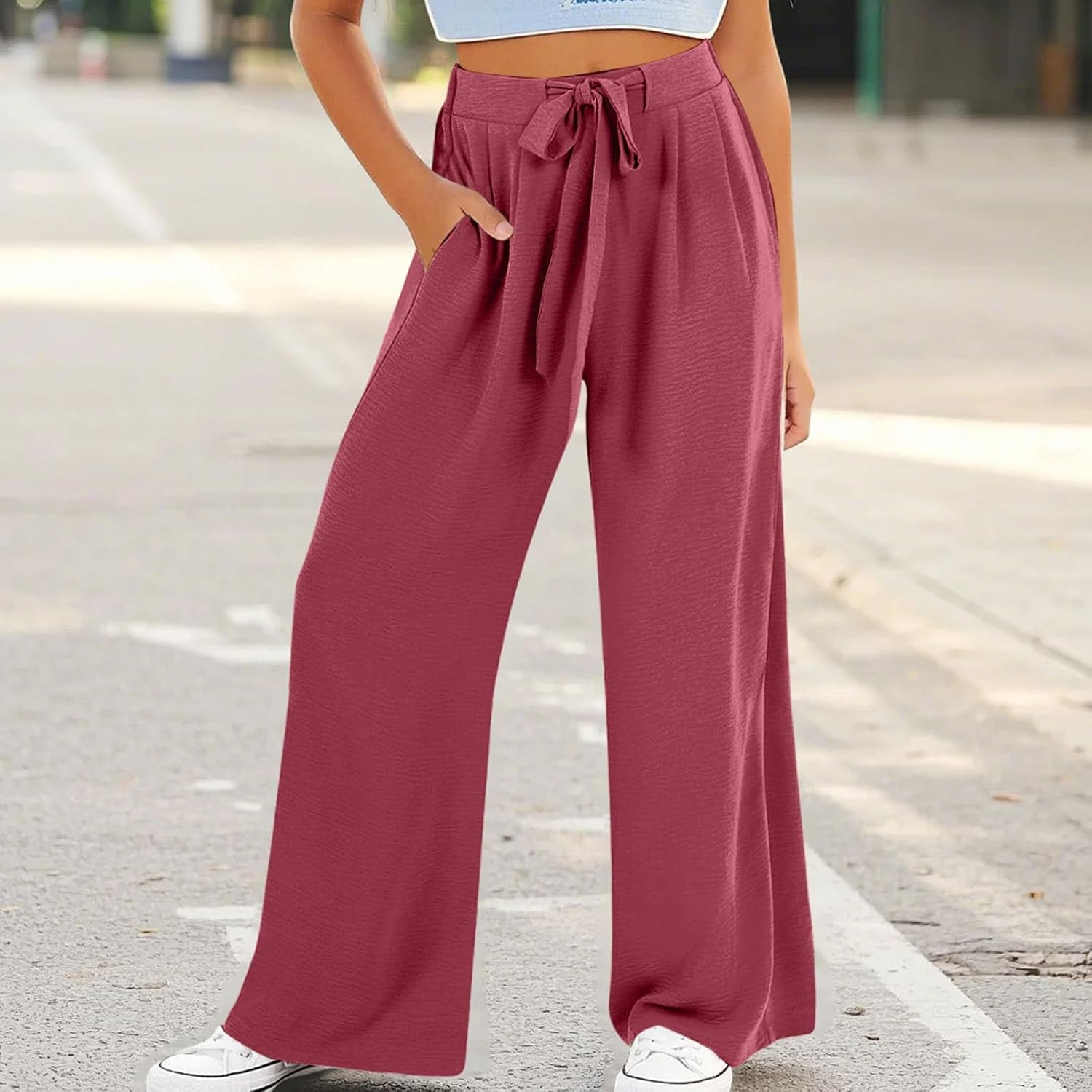 Girls Uniform Pants Slim Straight School Uniform Pants for Girls with Ribbed Waistband Pockets, 4 to 14Y