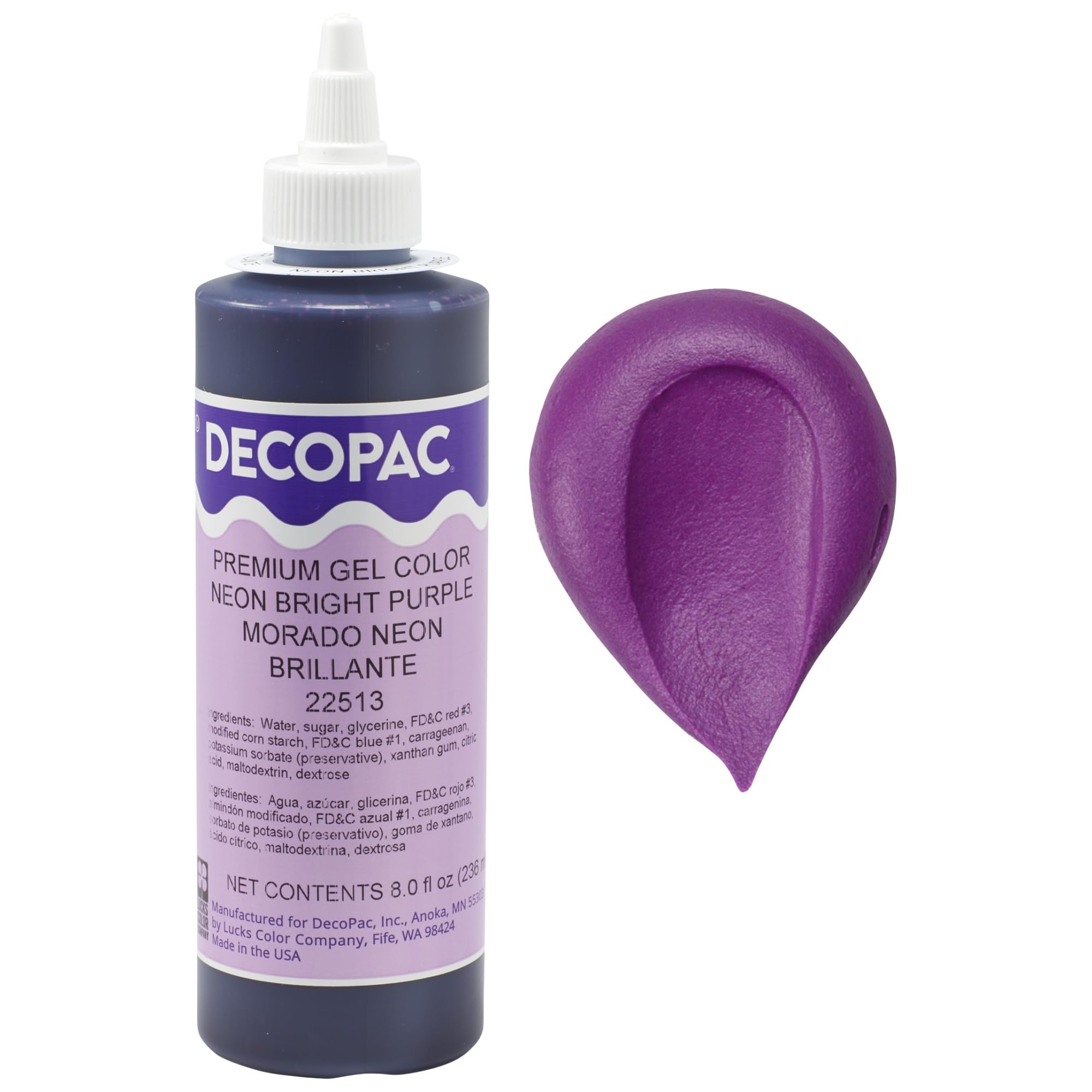 DecoPac Colorant alimentaire en gel de qualité supérieure | Colorant alimentaire violet vif fluo pour la cuisson | 236,8 g | Crème au beurre, fondant, gel de glaçage et de tuyauterie, de qualité