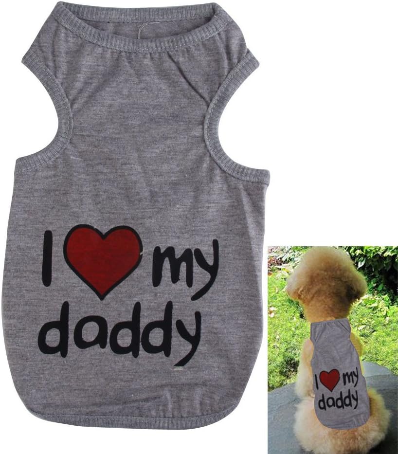 Cute Pet Dog Puppy Vest Clothes I LOVE DADDY Printing Dog T-shirt Clothes Gray Pet Dog Apparel NVIE
