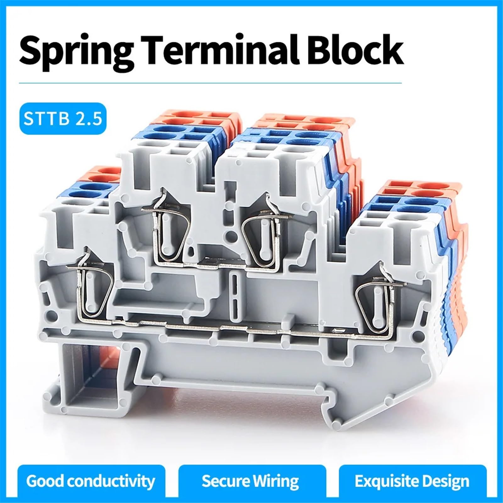 10 Pz STTB-2.5 Morsettiera su guida Din Connettori for cablaggio elettrico Terminale conduttori a doppio strato a molla di collegamento(GRAY)