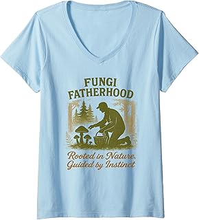 Womens Fungi Fatherhood Dad Mushroom Mycology Foraging Fathers Day V-Neck T-Shirt