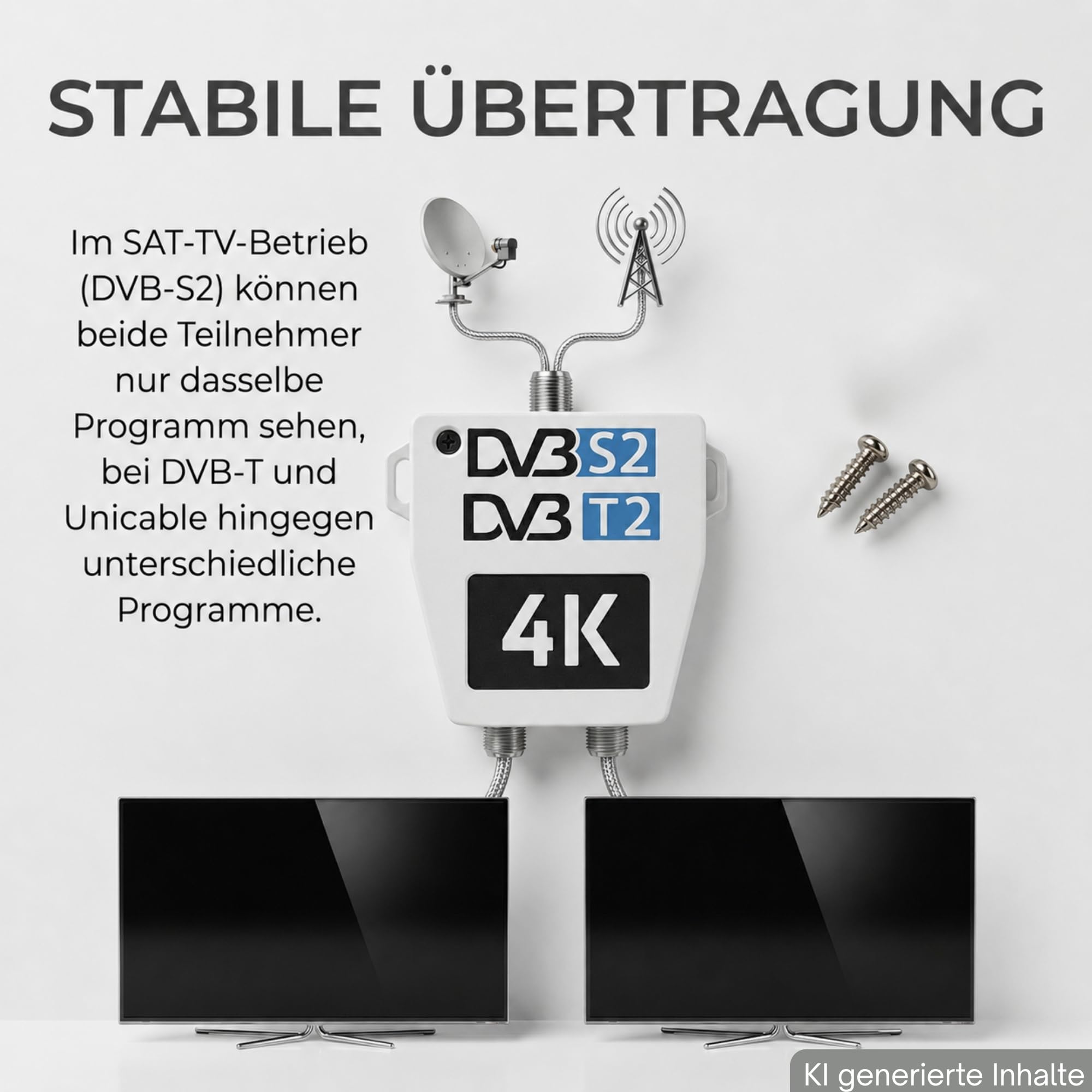TronicXL Amplificatore antenna a 2 vie per DVBT e DVBS SAT Splitter Amplificatore con vite di messa a terra I Distributore antenna morbido DVB-S2 DVB-T2 Morbido amplificatore di segnale 3D 4K HDTV