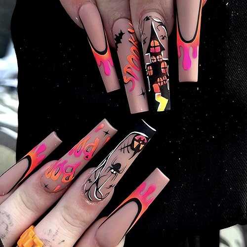 Uñas postizas largas de Halloween, uñas cuadradas a presión, con punta francesa de sangre, uñas con pegamento, uñas de araña largas cuadradas de disponible en Yaxa Peru