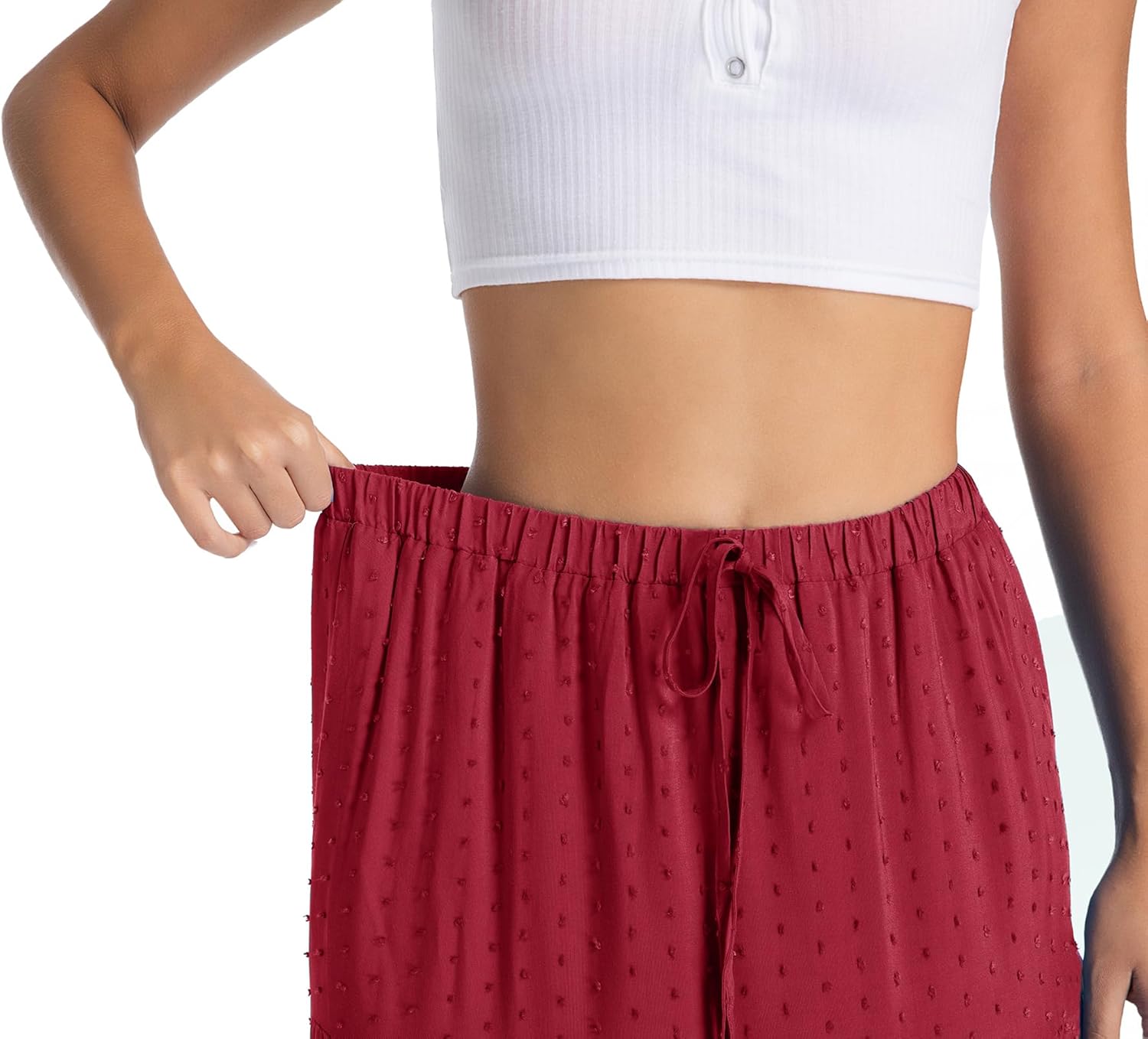 White Maxi Skirt for Women Casual Elastic Waist A-Line Pleated Summer Boho Beach Long Skirt
