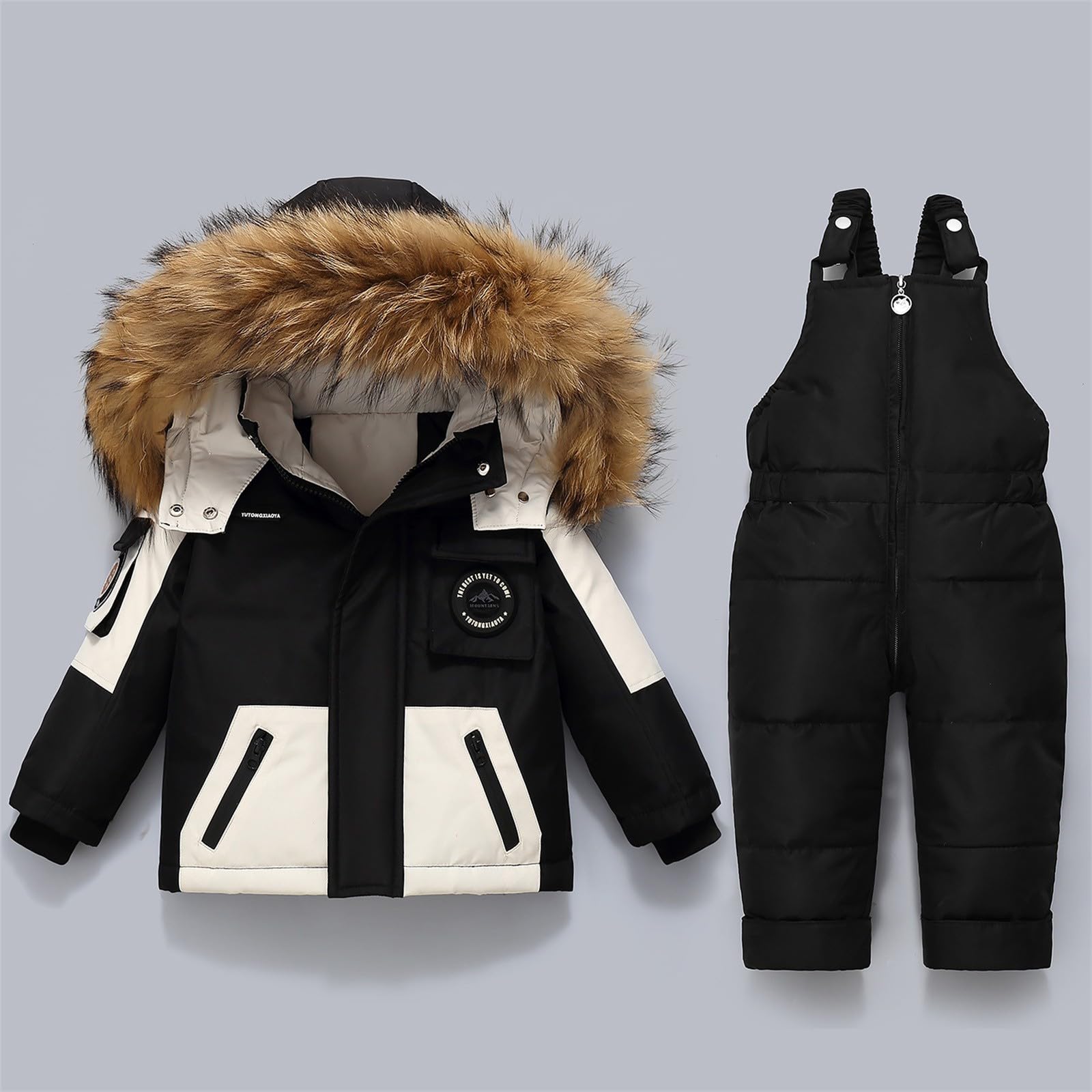 Conjunto de 2 piezas de traje de nieve para niña de invierno de piel sintética con capucha, chaqueta de esquí y pantalones de nieve, trajes de esquí aislados para snowboard