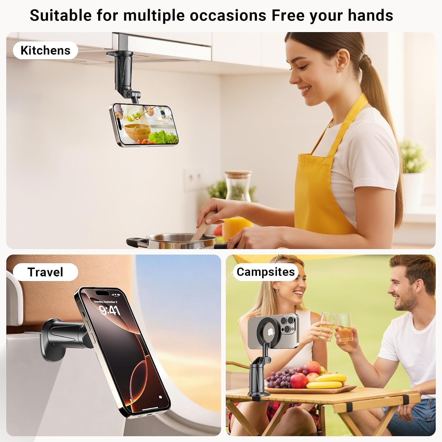 Airplane Phone Holder for MagSafe, Universal 360° Magnetic Plane Phone Stand for Travel Essentials, Handsfree for Air Plane Smartphone Mount Compatible with iPhone 17 16 15 14 13 12 and Android.