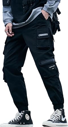Mens Stylish Hip Hop Joggers Techwear Cargo Pants Streetwear Fashion Pants for Men Z20 Black Small