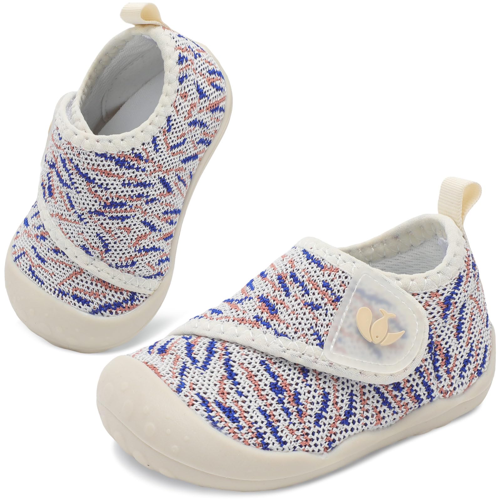 FEETCITY Baby First Walking Shoes Wide Baby Shoes Infant Sneakers Newborn Crib Shoe Barefoot Lightweight Slip On Shoe 0-6 Months Infant Beige Blue