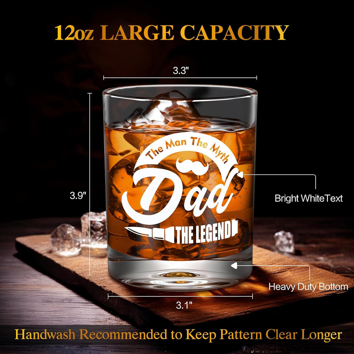 Dad Whiskey Glasses 12 oz, Rock Glasses Dads Birthday Gifts Ideas, Cool Gag Gifts for Dads Who Wants Nothing, Unique New Dad Gift from Daughter, Kids on Fathers Day - Image 7