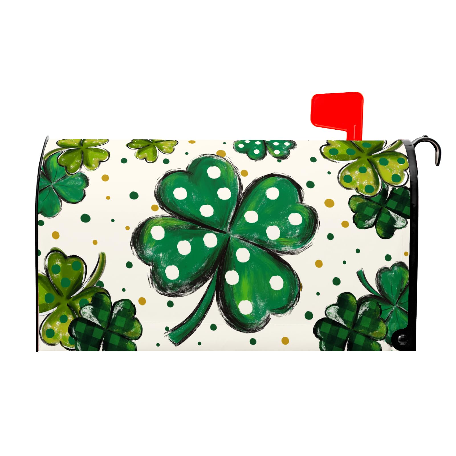 St. Patrick's Day Mailbox Covers Magnetic Standard Size 21 X 25.5 Inch Green Shamrock Magnetic Mailbox Cover St Patricks Day Mailbox Wraps Post Box Cover Decoration Outdoor Garden Home Yard
