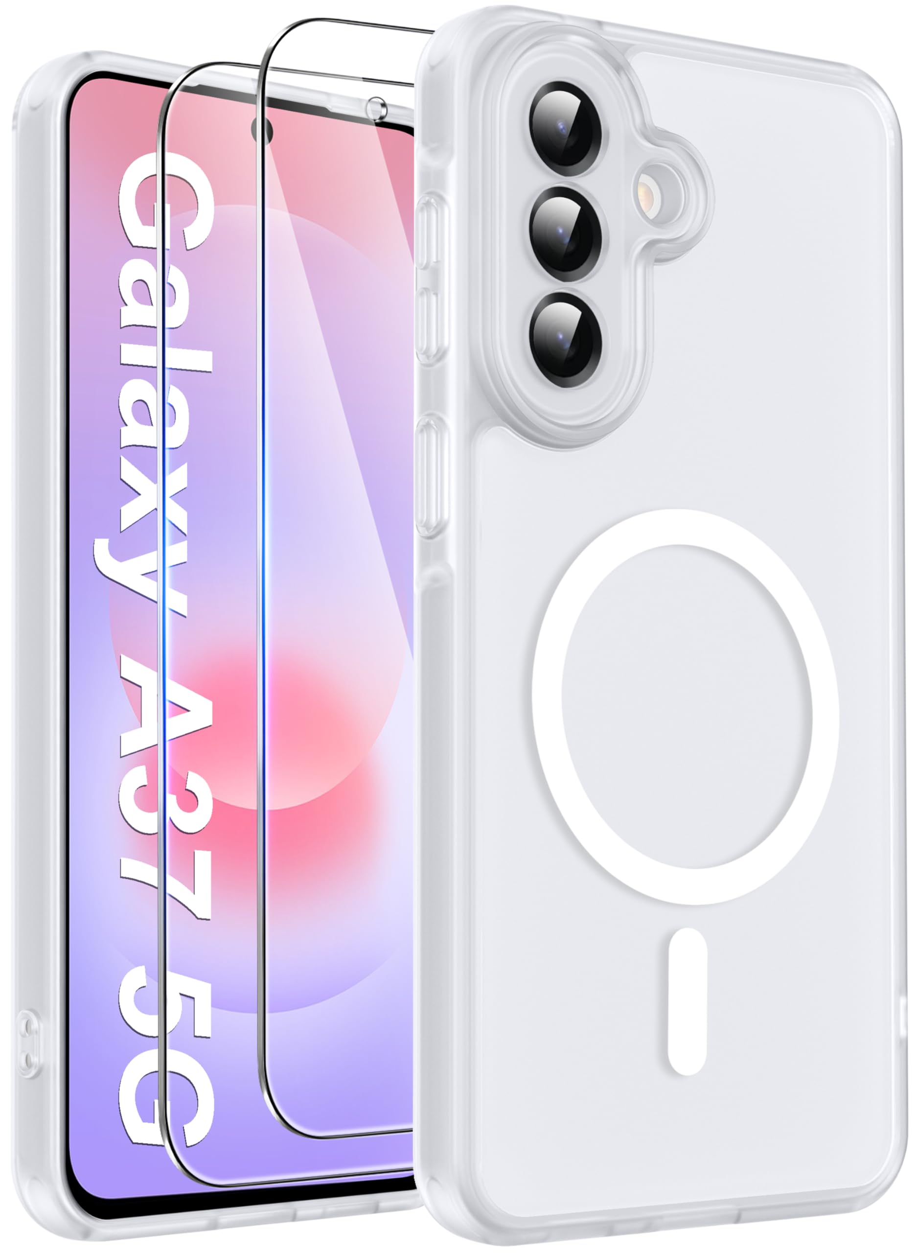 Opkiegrn für Samsung Galaxy S25 5G Hülle, Kompatibel mit MagSafe mit 2 Stück Panzer Schutz Glas Folie, KameraSchutz Folie Stoßfest Kratzfest Transluzente Matt Handyhülle für Samsung S25, Grau