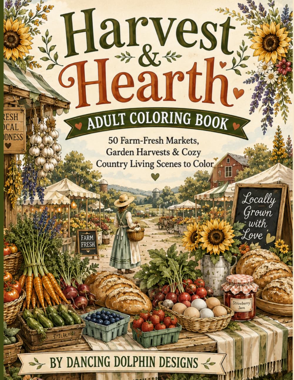 Harvest & Hearth: Adult Coloring Book: 55 Farm-Fresh Markets, Garden Harvests & Cozy Country Living Scenes to Color