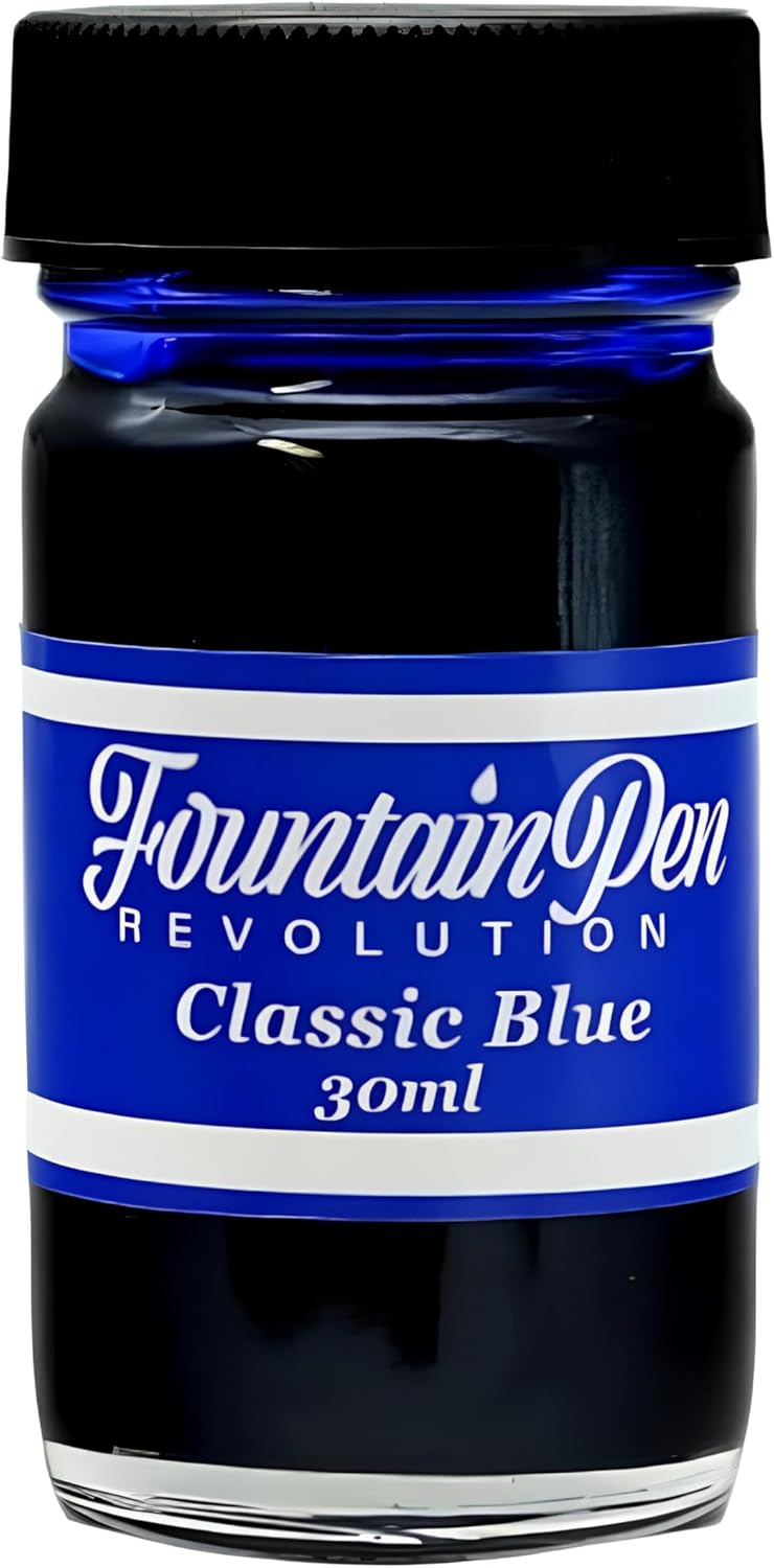 A square bottle of high-quality blue fountain pen ink.