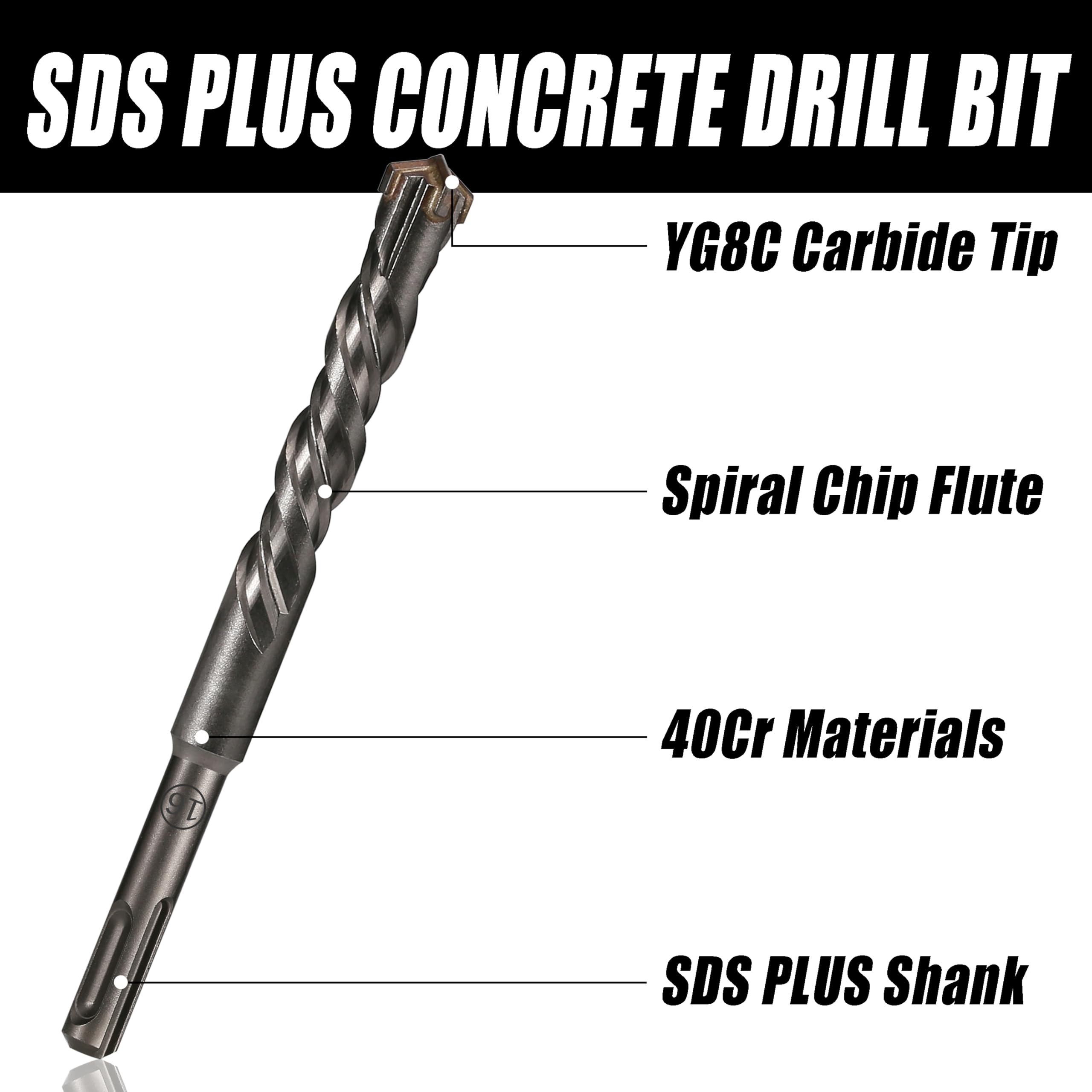 13 brocas SDS PLUS para martillo perforador, 4 cortes, diámetro de 4 – 16 mm x 160 mm, broca SDS con punta de metal duro YG8C, broca para hormigón, ladrillo, mampostería
