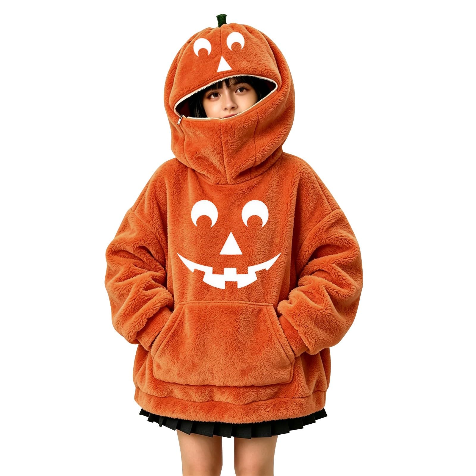 Sudadera con capucha de calabaza mullida para niñas