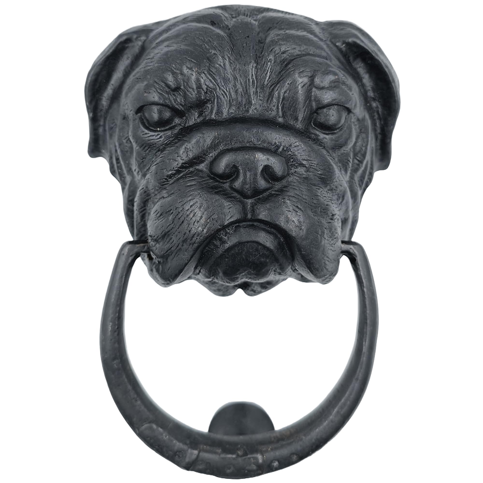 Anatolica Black Oxide Bulldog Door Knocker, 7.1 Inches, Solid Brass, Heavy 2.4Lb, Unlacquered Finish (Black Oxide)