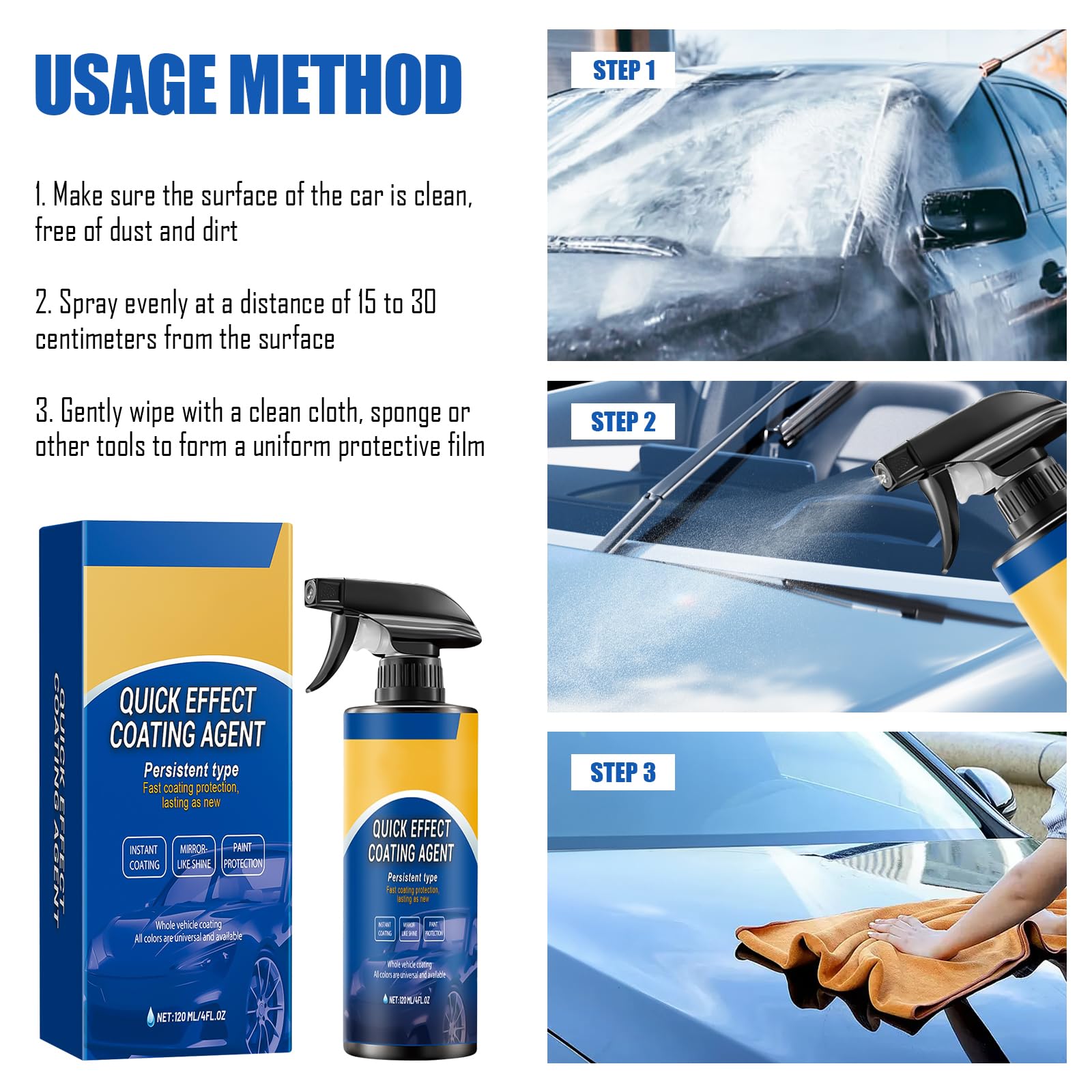 Quick Effect Coating Agent for Car,Sopami Spray Auto Spray Rinnovo Rivestimento Multifunzionale 3 in 1 Spray per Rivestimento Auto ad Alta Protezione, Ripara Graffi e segni di Usura